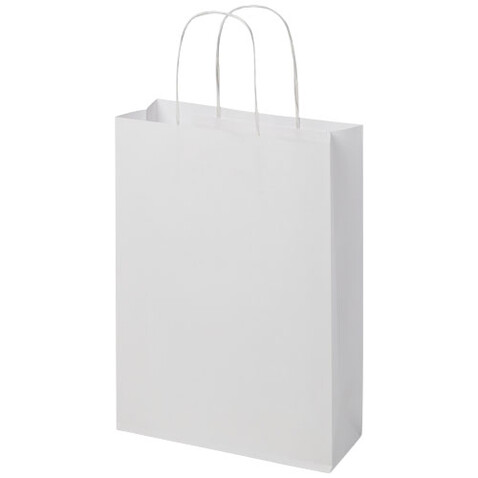 Kraftpapiertasche 120 g/m² mit gedrehten Griffen – 24 × 9 × 32 cm, weiss bedrucken, Art.-Nr. 1ZM00701 Kraftpapiertasche 120 g/m² mit gedrehten Griffen – 24 × 9 × 32 cm, weiss bedrucken, Art.-Nr. 1ZM00701
