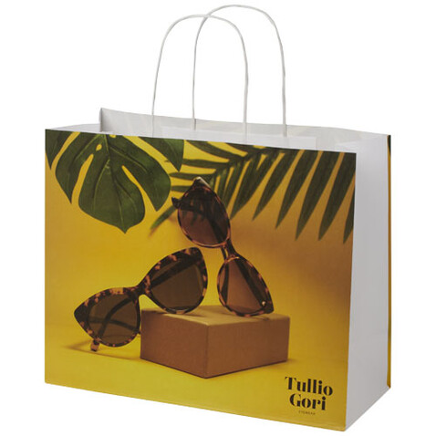 Kraftpapiertasche 120 g/m² mit gedrehten Griffen – 31 × 12 × 25 cm, weiss bedrucken, Art.-Nr. 1ZM00801 Kraftpapiertasche 120 g/m² mit gedrehten Griffen – 31 × 12 × 25 cm, weiss bedrucken, Art.-Nr. 1ZM00801