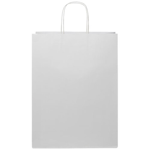 Kraftpapiertasche 120 g/m² mit gedrehten Griffen – 31 × 12 × 41 cm, weiss bedrucken, Art.-Nr. 1ZM01001