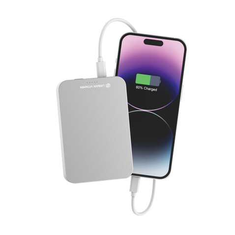 Urban Vitamin Compton 10000mAh Powerbank aus RCS Plastik/Alu silber bedrucken, Art.-Nr. P322.842