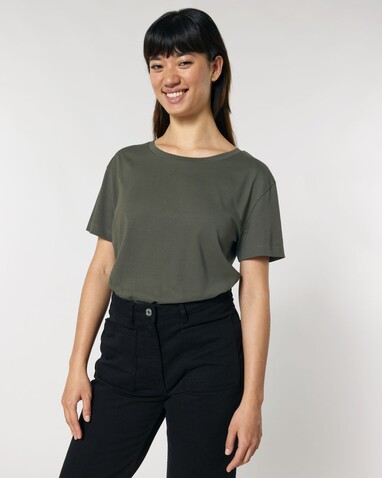 Stella Serena - Das Damen-T-Shirt mit weitem Rundhalsausschnitt - Khaki - XS bedrucken, Art.-Nr. STTW173C223XS
