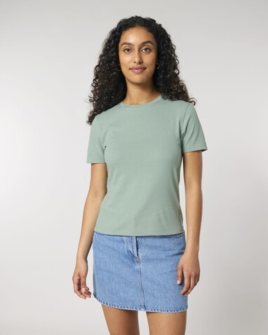 Stella Ella - Das kurze Fitted Damen-T-Shirt - Aloe - XS bedrucken, Art.-Nr. STTW174C089XS