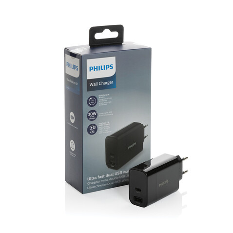 Philips Ultra Fast PD Wall-Charger schwarz bedrucken, Art.-Nr. P301.081 Philips Ultra Fast PD Wall-Charger schwarz bedrucken, Art.-Nr. P301.081