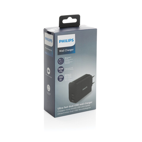 Philips Ultra Fast PD Wall-Charger schwarz bedrucken, Art.-Nr. P301.081 Philips Ultra Fast PD Wall-Charger schwarz bedrucken, Art.-Nr. P301.081