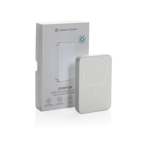 Urban Vitamin Compton 10000mAh Powerbank aus RCS Plastik/Alu silber bedrucken, Art.-Nr. P322.842