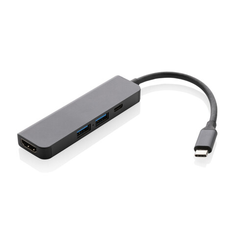 Terra Hub aus RCS recyceltem Aluminium mit HDMI-Input grau bedrucken, Art.-Nr. P308.652 Terra Hub aus RCS recyceltem Aluminium mit HDMI-Input grau bedrucken, Art.-Nr. P308.652