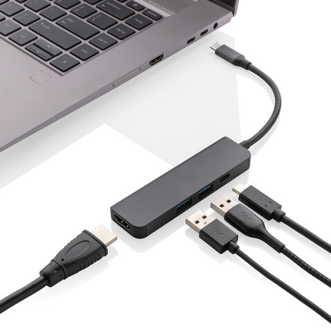 Terra Hub aus RCS recyceltem Aluminium mit HDMI-Input grau bedrucken, Art.-Nr. P308.652 Terra Hub aus RCS recyceltem Aluminium mit HDMI-Input grau bedrucken, Art.-Nr. P308.652