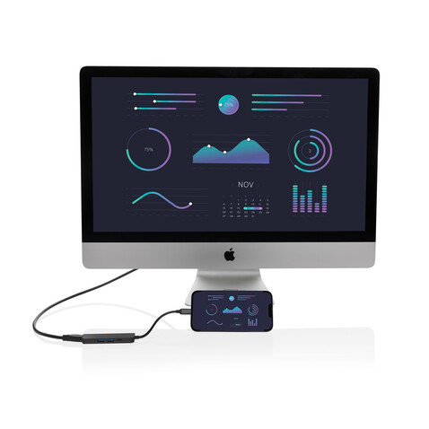 Terra Hub aus RCS recyceltem Aluminium mit HDMI-Input grau bedrucken, Art.-Nr. P308.652 Terra Hub aus RCS recyceltem Aluminium mit HDMI-Input grau bedrucken, Art.-Nr. P308.652