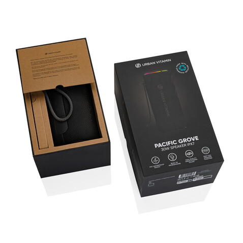 Urban Vitamin Pacific Grove 30W IPX7 Speaker aus RCS Plastik schwarz bedrucken, Art.-Nr. P331.511