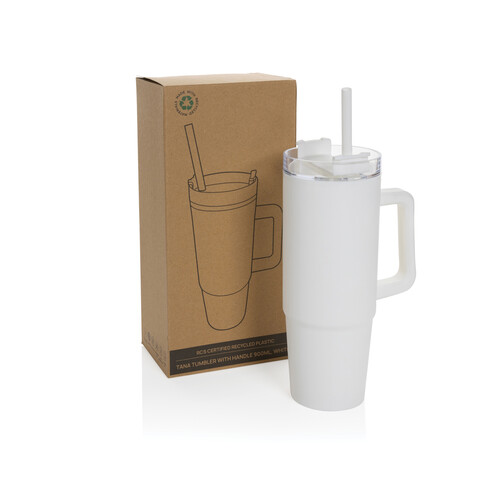 Tana Becher aus RCS recyceltem Kunststoff mit Griff 750ml weiß bedrucken, Art.-Nr. P437.103 Tana Becher aus RCS recyceltem Kunststoff mit Griff 750ml weiß bedrucken, Art.-Nr. P437.103