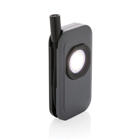 Gear X wiederaufladbare USB Arbeitsleuchte aus RCS rPlastik grau bedrucken, Art.-Nr. P513.162