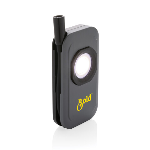 Gear X wiederaufladbare USB Arbeitsleuchte aus RCS rPlastik grau bedrucken, Art.-Nr. P513.162