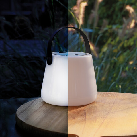 SolarGlow Außenleuchte aus RCS rec. Kunststoff mit USB-Lampe weiß bedrucken, Art.-Nr. P513.473