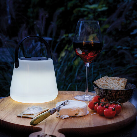 SolarGlow Außenleuchte aus RCS rec. Kunststoff mit USB-Lampe weiß bedrucken, Art.-Nr. P513.473