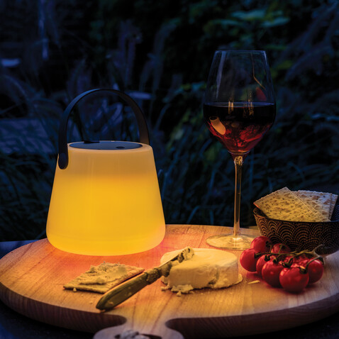 SolarGlow Außenleuchte aus RCS rec. Kunststoff mit USB-Lampe weiß bedrucken, Art.-Nr. P513.473