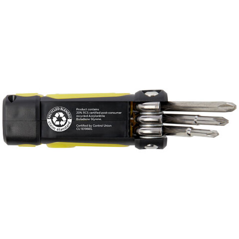 Octo 8-in-1 Schraubenzieher-Set aus recyceltem RCS Kunststoff mit Taschenlampe, gelb bedrucken, Art.-Nr. 10456911 Octo 8-in-1 Schraubenzieher-Set aus recyceltem RCS Kunststoff mit Taschenlampe, gelb bedrucken, Art.-Nr. 10456911