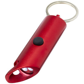 Flare IPX-LED-Lampe und Flaschenöffner aus recyceltem Aluminium mit Schlüsselanhänger, rot bedrucken, Art.-Nr. 10457421