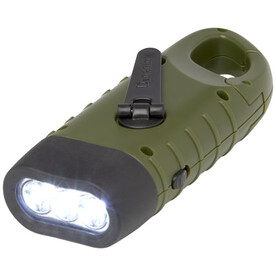 Helios Solar-Dynamo-Taschenlampe aus recyceltem Kunststoff mit Karabinerhaken, armeegrün bedrucken, Art.-Nr. 10457564