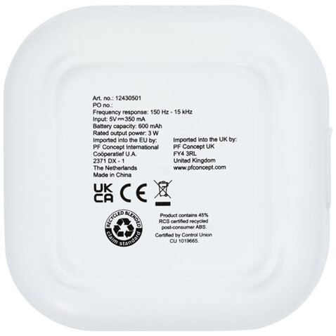 Stark 2.0 3 W Mini-Bluetooth®-Lautsprecher aus recyceltem RCS Kunststoff, weiss bedrucken, Art.-Nr. 12430501 Stark 2.0 3 W Mini-Bluetooth®-Lautsprecher aus recyceltem RCS Kunststoff, weiss bedrucken, Art.-Nr. 12430501