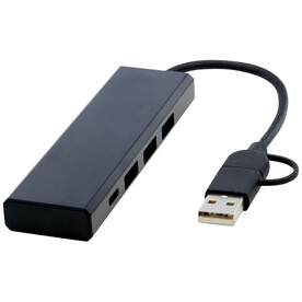Rise USB 2.0 Hub aus recyceltem RCS Aluminium, schwarz bedrucken, Art.-Nr. 12434490