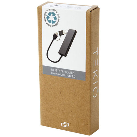 Rise USB 2.0 Hub aus recyceltem RCS Aluminium, schwarz bedrucken, Art.-Nr. 12434490
