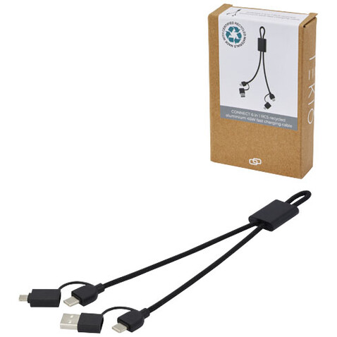 Connect 6-in-1 45W Schnelllade- & Datentransferkabel aus recyceltem RCS Aluminium, schwarz bedrucken, Art.-Nr. 12434590 Connect 6-in-1 45W Schnelllade- & Datentransferkabel aus recyceltem RCS Aluminium, schwarz bedrucken, Art.-Nr. 12434590