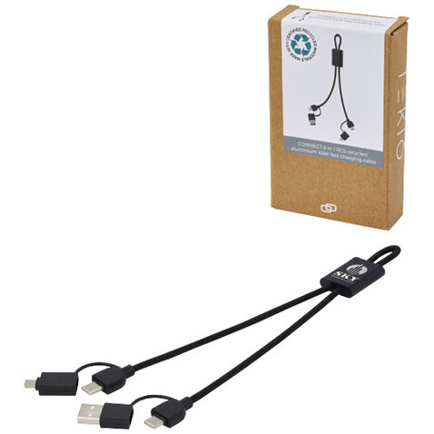Connect 6-in-1 45W Schnelllade- & Datentransferkabel aus recyceltem RCS Aluminium, schwarz bedrucken, Art.-Nr. 12434590 Connect 6-in-1 45W Schnelllade- & Datentransferkabel aus recyceltem RCS Aluminium, schwarz bedrucken, Art.-Nr. 12434590