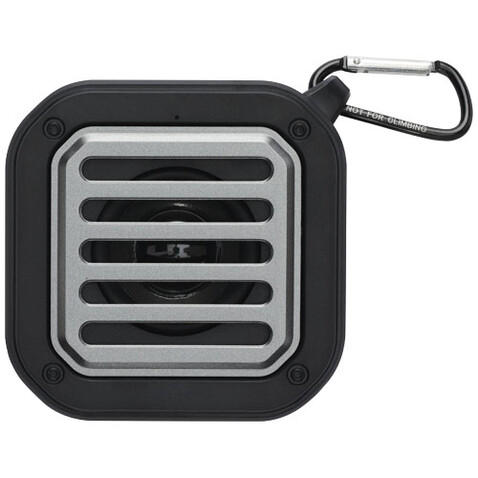 Solo 3W IPX5 Solar Bluetooth®-Lautsprecher aus recyceltem RCS Kunststoff mit Karabinerhaken, schwarz bedrucken, Art.-Nr. 12434790 Solo 3W IPX5 Solar Bluetooth®-Lautsprecher aus recyceltem RCS Kunststoff mit Karabinerhaken, schwarz bedrucken, Art.-Nr. 12434790
