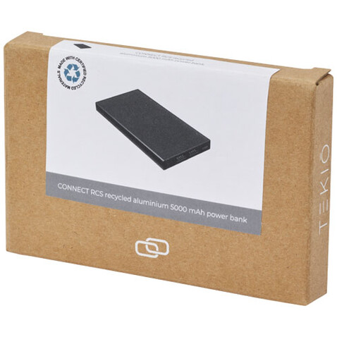 Connect 5000 mAh Powerbank aus recyceltem Aluminium, schwarz bedrucken, Art.-Nr. 12434990 Connect 5000 mAh Powerbank aus recyceltem Aluminium, schwarz bedrucken, Art.-Nr. 12434990