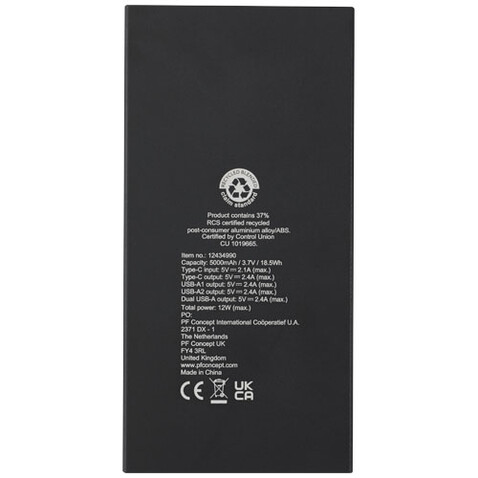 Connect 5000 mAh Powerbank aus recyceltem Aluminium, schwarz bedrucken, Art.-Nr. 12434990 Connect 5000 mAh Powerbank aus recyceltem Aluminium, schwarz bedrucken, Art.-Nr. 12434990