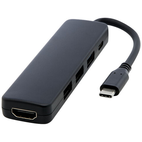 Loop Multimedia-Adapter aus recyceltem RCS Kunststoff USB 2.0-3.0 mit HDMI-Anschluss, schwarz bedrucken, Art.-Nr. 12436890