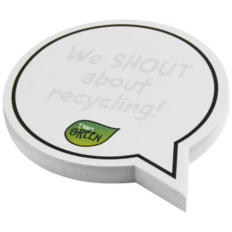 Sticky-Mate® sprechblasenförmige recycelte Haftnotizen, weiss bedrucken, Art.-Nr. 21018601