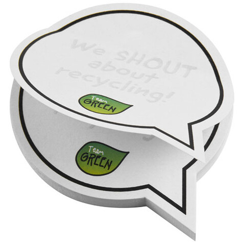 Sticky-Mate® sprechblasenförmige recycelte Haftnotizen, weiss bedrucken, Art.-Nr. 21018601