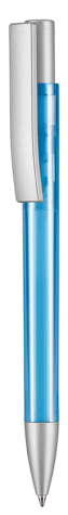 Kugelschreiber STRATOS TRANSPARENT SI–caribic-blau TR/FR bedrucken, Art.-Nr. 37901_4110 Kugelschreiber STRATOS TRANSPARENT SI–caribic-blau TR/FR bedrucken, Art.-Nr. 37901_4110