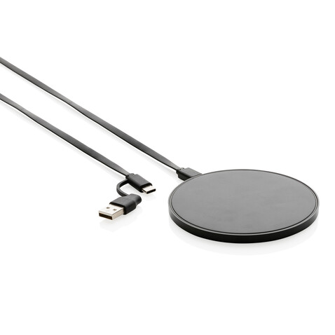 10W Wireless Charger aus RCS Standard recyceltem Kunststoff schwarz bedrucken, Art.-Nr. P308.661 10W Wireless Charger aus RCS Standard recyceltem Kunststoff schwarz bedrucken, Art.-Nr. P308.661
