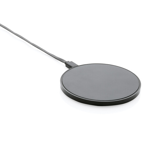 10W Wireless Charger aus RCS Standard recyceltem Kunststoff schwarz bedrucken, Art.-Nr. P308.661 10W Wireless Charger aus RCS Standard recyceltem Kunststoff schwarz bedrucken, Art.-Nr. P308.661