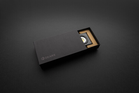 Gear X USB-Taschenlampe aus RCS rKunststoff mit 260 Lumen grau, schwarz bedrucken, Art.-Nr. P513.242