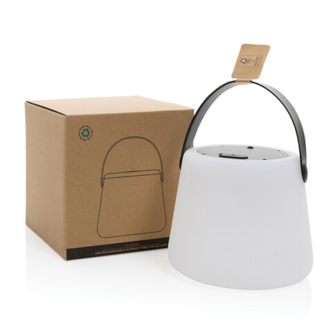 SolarGlow Außenleuchte aus RCS rec. Kunststoff mit USB-Lampe weiß bedrucken, Art.-Nr. P513.473