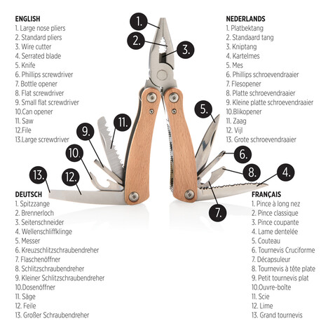 Holz Multitool braun bedrucken, Art.-Nr. P221.369
