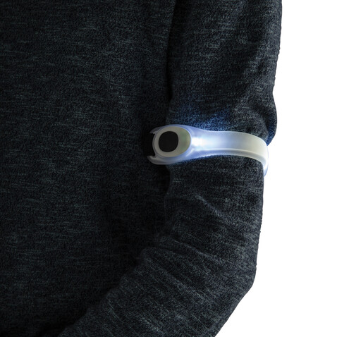 Sicherheitsband mit LED weiß, schwarz bedrucken, Art.-Nr. P239.433 Sicherheitsband mit LED weiß, schwarz bedrucken, Art.-Nr. P239.433