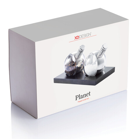 Planet Salz &amp; Pfeffer Set schwarz bedrucken, Art.-Nr. P262.340