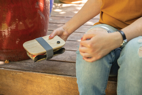 Lunch-Box aus Glas mit Bambusdeckel transparent bedrucken, Art.-Nr. P269.560