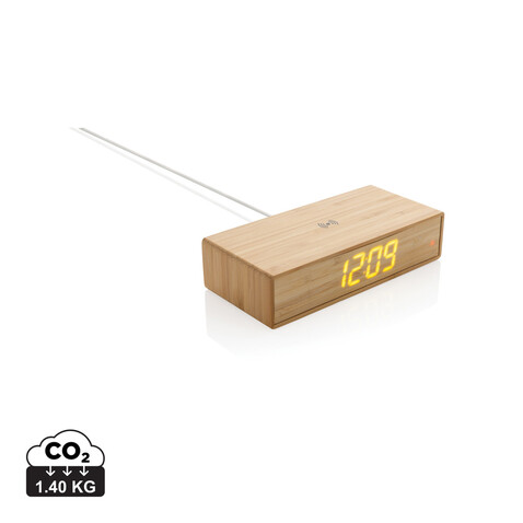 Wecker mit 5W Wireless Charger aus Bambus braun bedrucken, Art.-Nr. P308.239 Wecker mit 5W Wireless Charger aus Bambus braun bedrucken, Art.-Nr. P308.239