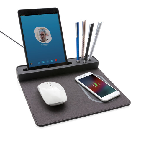 Air Mousepad mit 5W Wireless Charger und USB schwarz bedrucken, Art.-Nr. P308.251