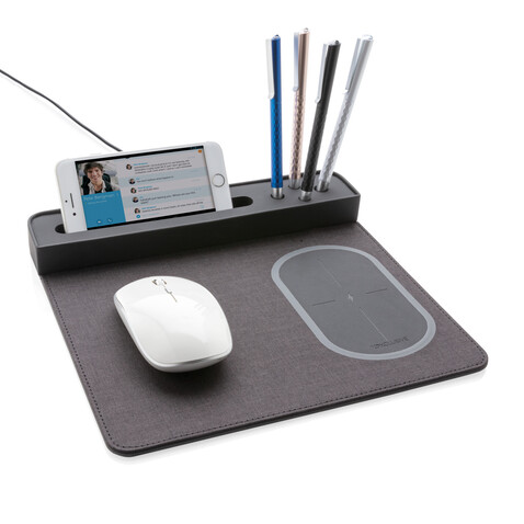 Air Mousepad mit 5W Wireless Charger und USB schwarz bedrucken, Art.-Nr. P308.251