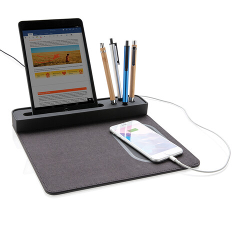 Air Mousepad mit 5W Wireless Charger und USB schwarz bedrucken, Art.-Nr. P308.251