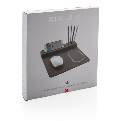 Air Mousepad mit 5W Wireless Charger und USB schwarz bedrucken, Art.-Nr. P308.251