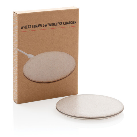 5W Weizenstroh Wireless Charger khaki bedrucken, Art.-Nr. P308.729