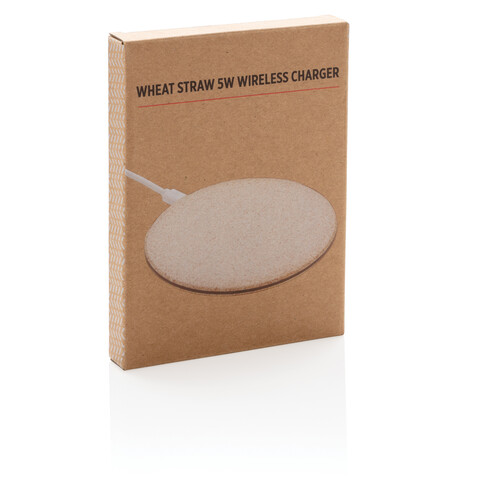 5W Weizenstroh Wireless Charger khaki bedrucken, Art.-Nr. P308.729