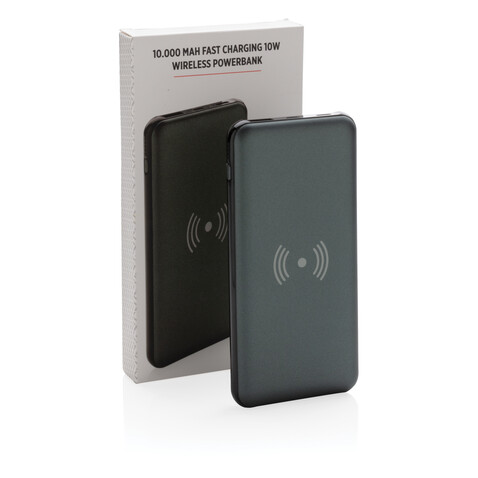 10.000 mAh FastCharging 10W Wireless Powerbank mit PD grau bedrucken, Art.-Nr. P322.142 10.000 mAh FastCharging 10W Wireless Powerbank mit PD grau bedrucken, Art.-Nr. P322.142